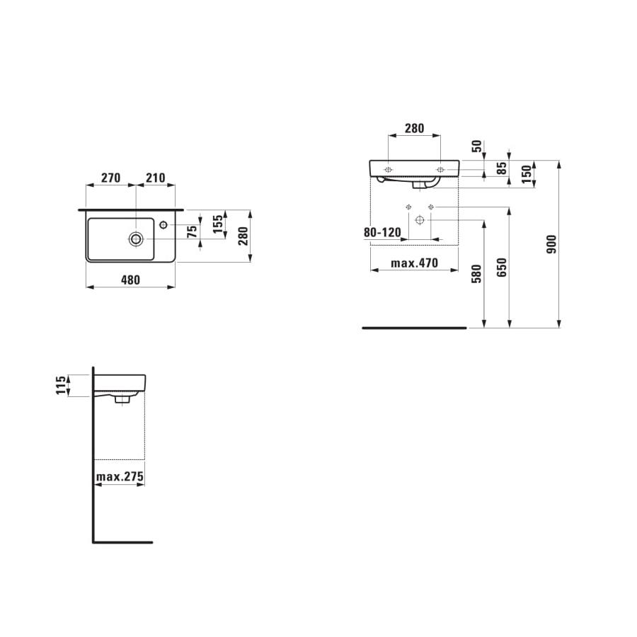 Laufen Pro S White umivaonik (lavabo)  48X28x8,5 četvrtasti sa prelivom 8.1595.4.000.109.1