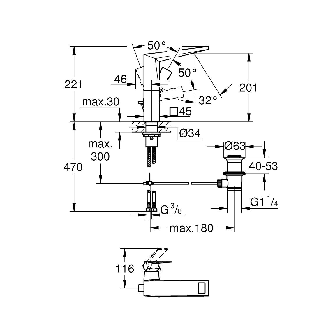 Grohe Allure Brilliant 200 Brushed Hard Graphite jednoručna baterija (slavina) za umivaonik sa odlivnim ventilom sifona pop-up 23109AL0