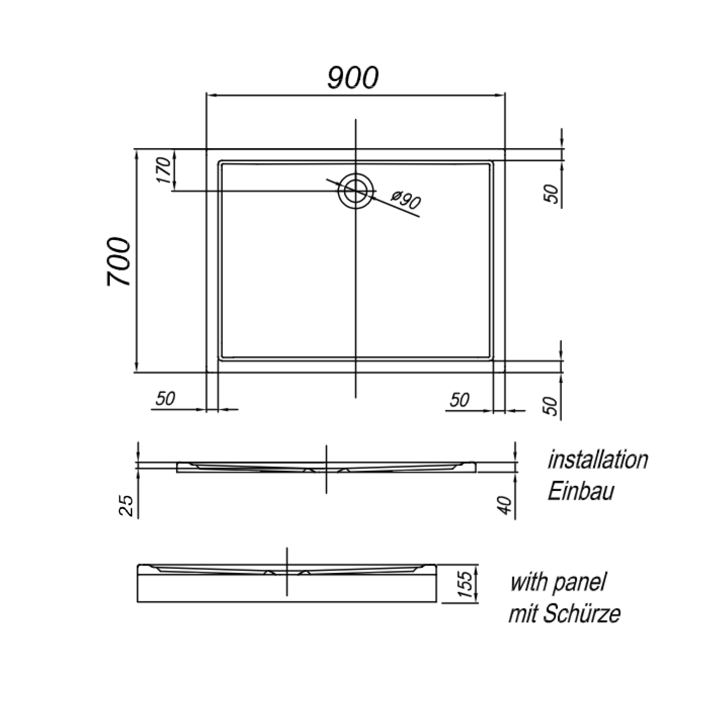 Kolpa San Flamenco White 70x90x4 tuš kada četvrtasta ugradna od sanitarnog akrila sa odlivom Ø90mm 571130
