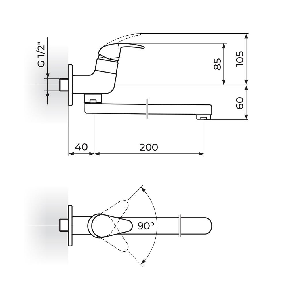 Rosan Perla 200 Chrome baterija (slavina) zidna za hladnu vodu JP522020