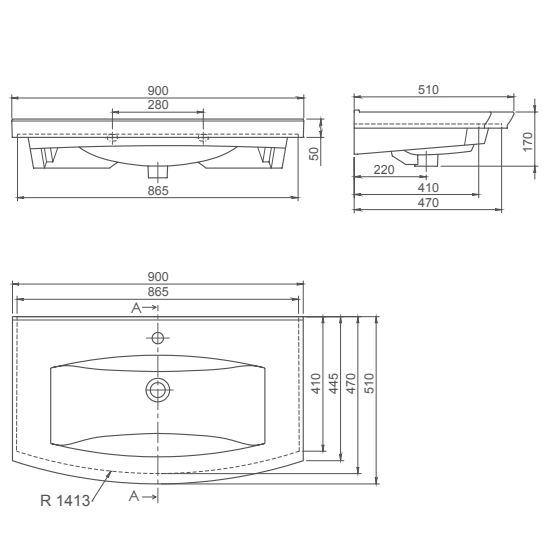 Turkuaz CeraStyle Plus White umivaonik (lavabo) 90x51x5 konzolni sa rupom za bateriju i prelivom 90100U