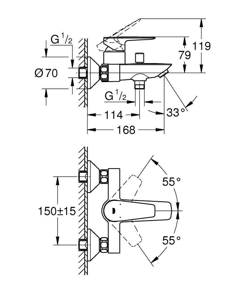 Grohe Bauedge Chrome baterija (slavina) za tuš sa izlivom 23604001
