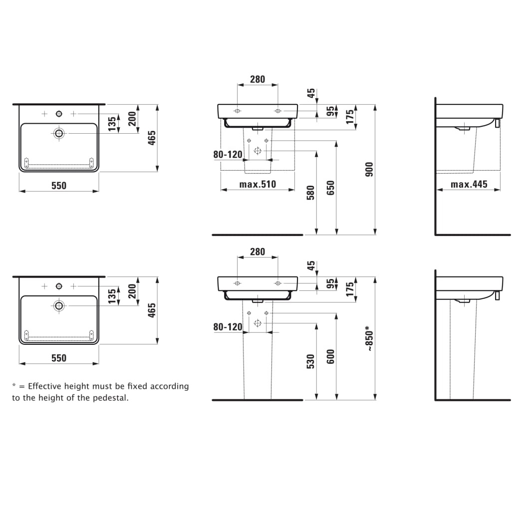 Laufen Pro S White umivaonik (lavabo) 55x46,5x9,5 konzolni sa rupom za bateriju 8.1096.2.000.104.1