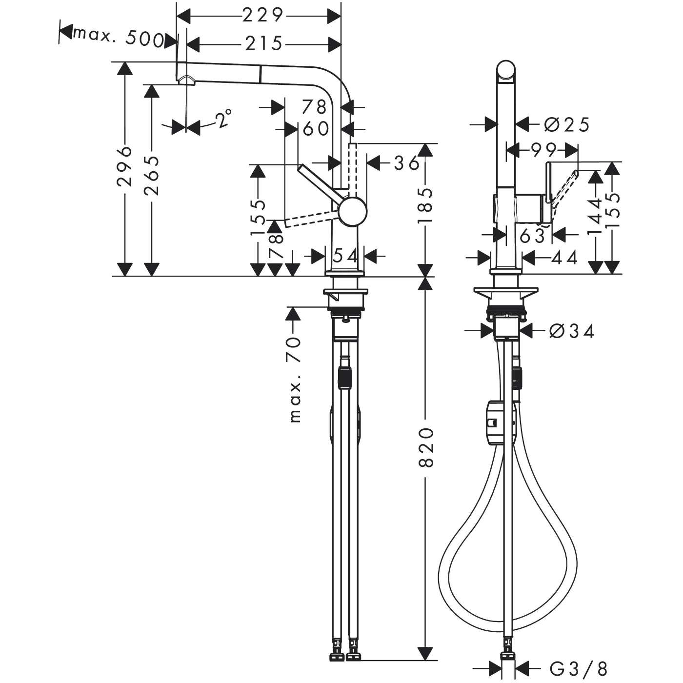 Hansgrohe Talis M54 270 Chrome baterija (slavina) za sudoperu sa izvlačećim tušem 1 mlaz 72808000