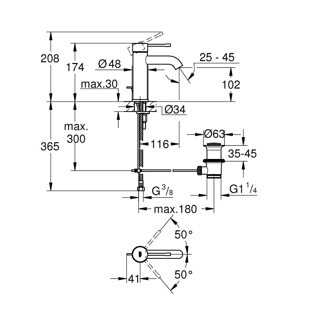 Grohe Essence 105 Cool Sunrise jednoručna baterija (slavina) za umivaonik sa odlivnim ventilom sifona pop-up 23589GL1