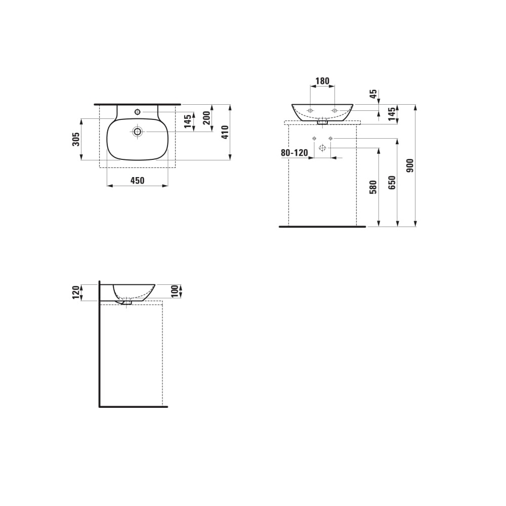 Laufen Ino White umivaonik (lavabo) 45x41x12 konzolni i nadgradni sa rupom za bateriju i prelivom 8.1630.0.000.104.1