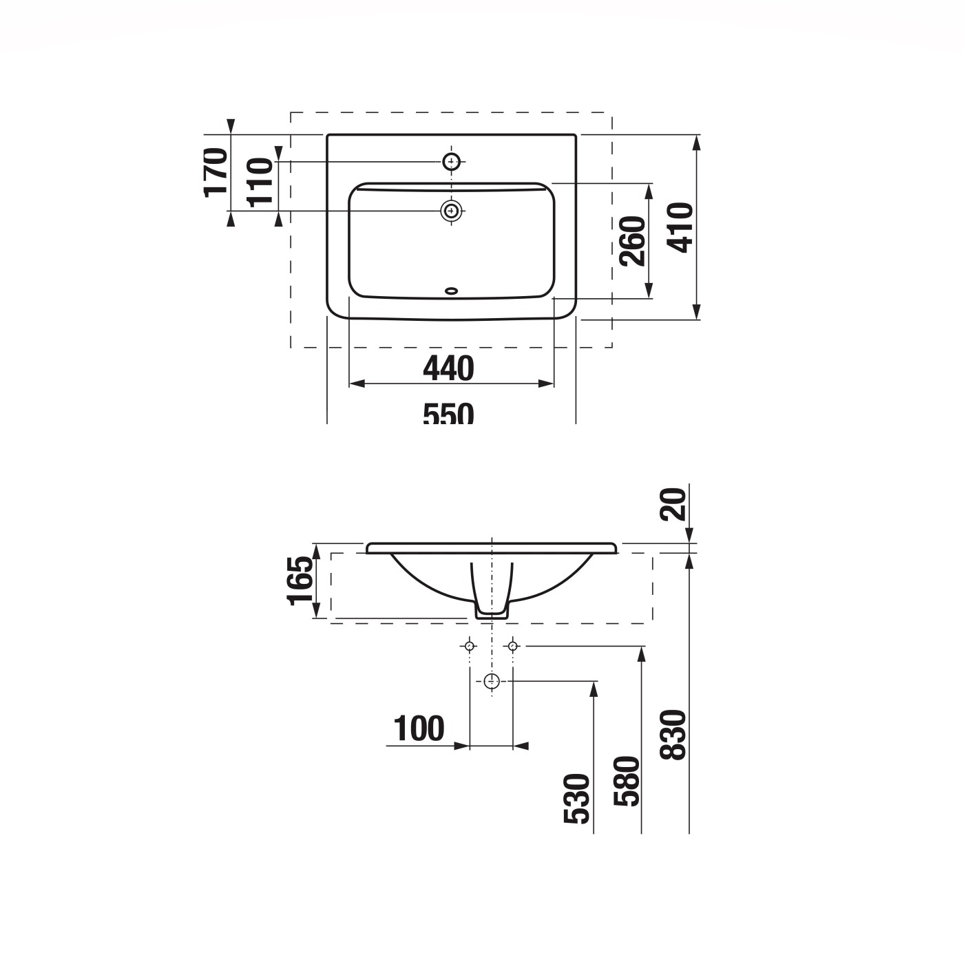  Jika Cubito Pure White umivaonik (lavabo) 55x41x2 ugradni sa rupom za bateriju i sa prelivom 8.1742.2.000.104.1
