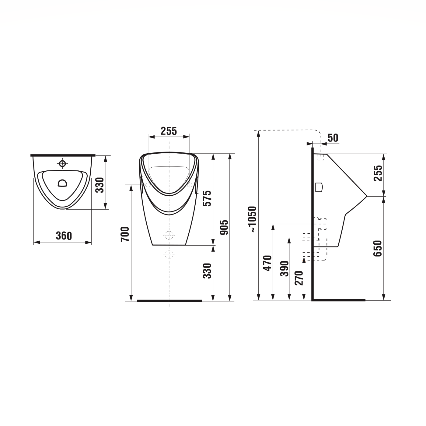 Jika Livo White pisoar 36x57,5x33 sa vidljivim dovodom, skrivenim odvodom i vidljivim kačenjem 8.4020.1.000.000.1
