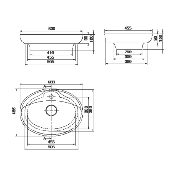Turkuaz CeraStyle Lal C White umivaonik (lavabo) 60x46 nadgradni sa rupom za bateriju, keramičkim poklopcem odvoda ovalni 72200U