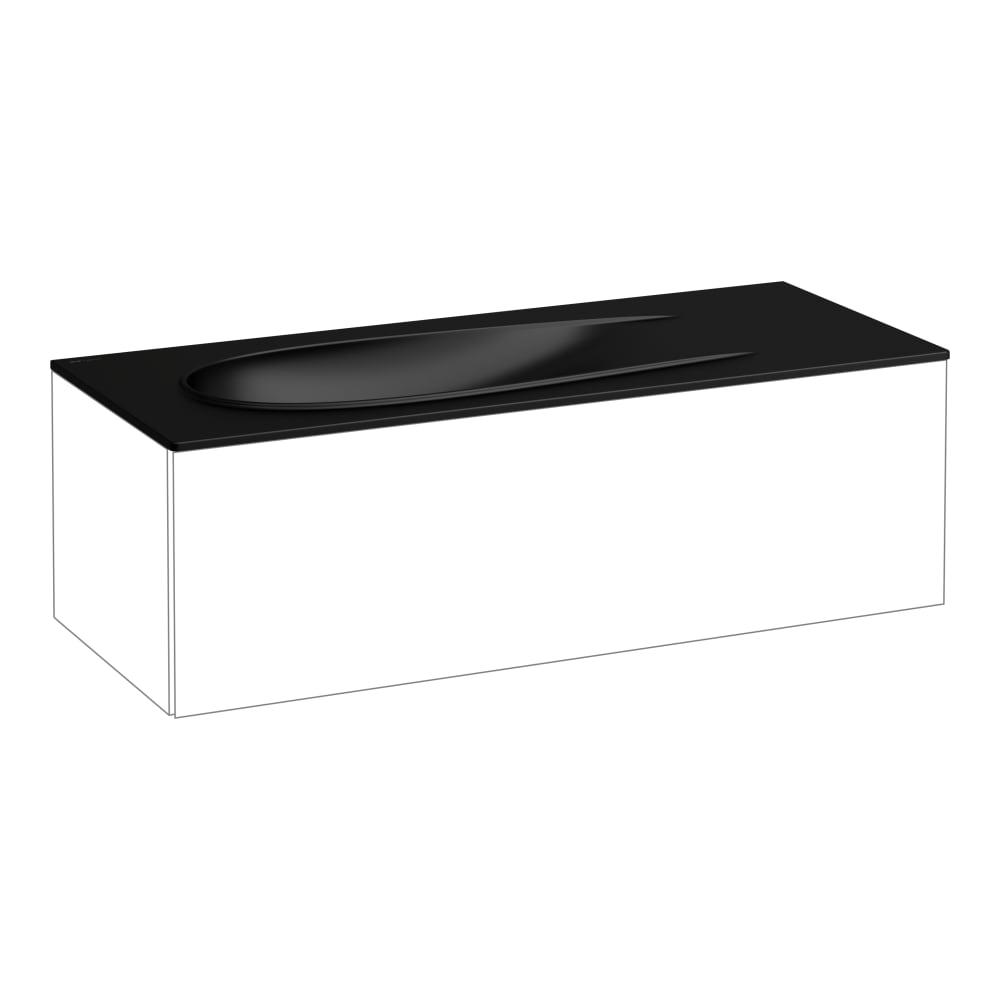 Laufen Il Bagno Alessi Black Matt Slim umivaonik (lavabo) 120x50x16 konzolni i nadrgradni sa rupom za bateriju, desnim zaravnjenjem i keramickim odlivnim ventilom sifona nezatvorivim 8.1797.9.716.104.1