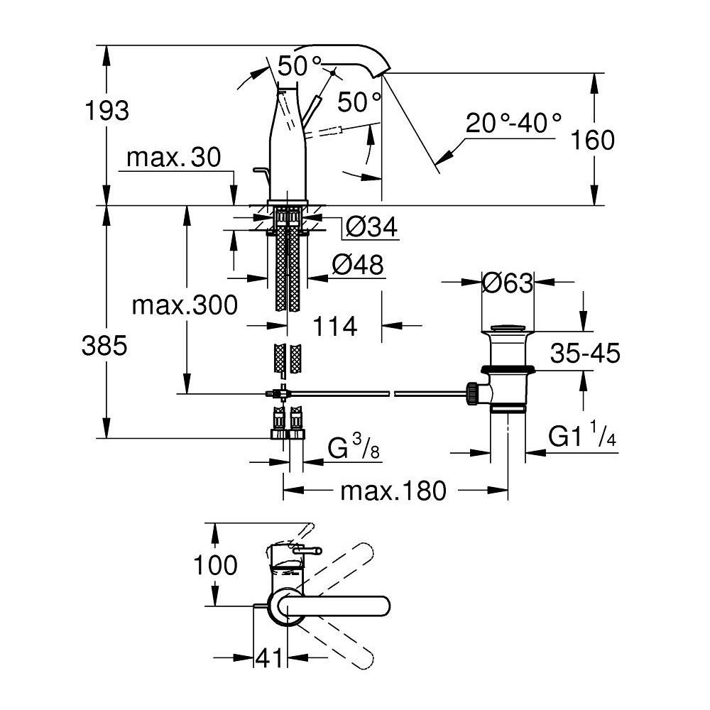 Grohe Essence 160 Chrome baterija (slavina) za umivaonik sa odlivnim ventilom sifona pop-up 24173001