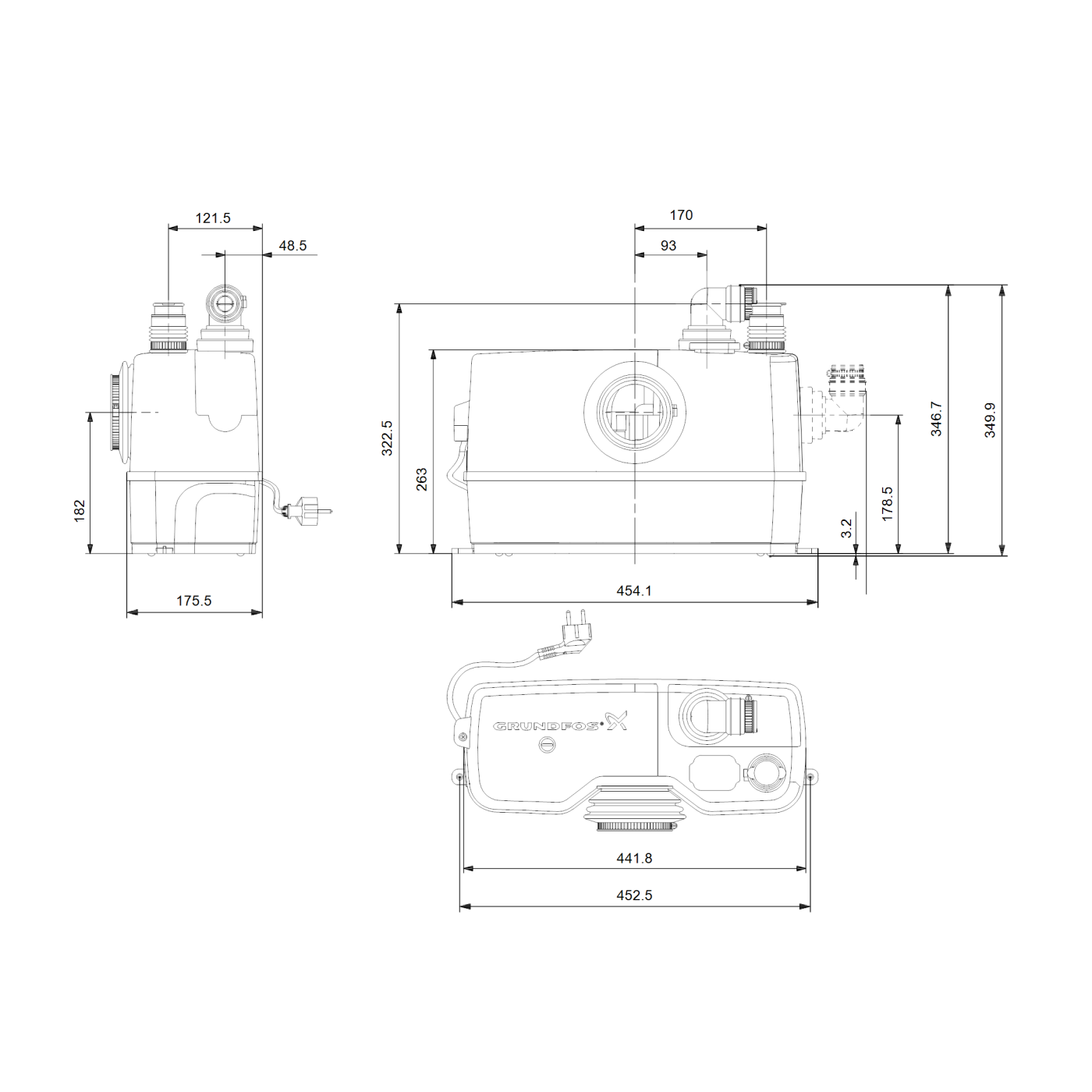 Grundfos Sololift2 WC-1 pumpa podizna automatska za otpad iz WC šolje sa 1 priključkom za otpadnu vodu iz umivaonika/bidea/kade 220-240V 50Hz 97775314