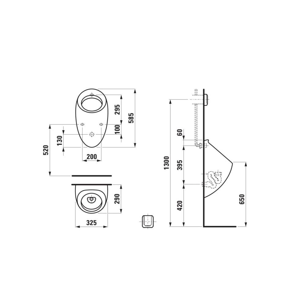 Laufen Il Bagno Alessi White LCC pisoar  32,5x29x58,5 sa skrivenim dovodom i skrivenim odvodom (horizontalni ulaz i horizontalni izlaz) 8.4097.5.400.000.1