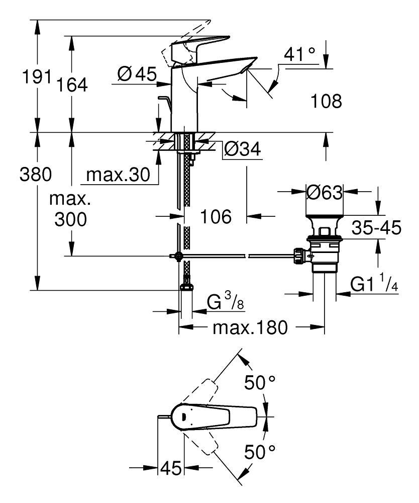 Grohe Bauedge 110 Chrome baterija (slavina) za umivaonik sa odlivnim ventilom sifona 23758001