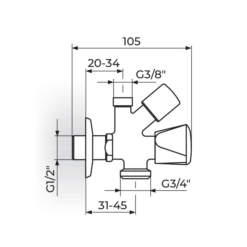 Rosan Armor Chrome ek ventil kombinovani ugaoni 1/2x3/8