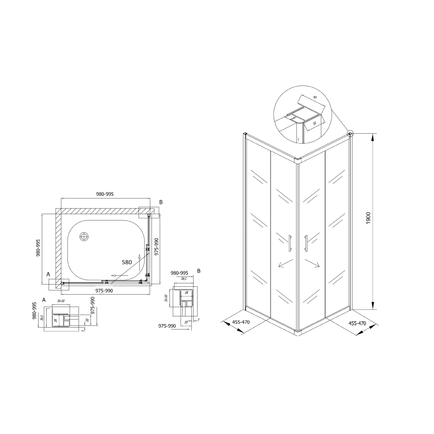 Kolpa San SQ Line 100x100 Chrome tuš kabina četvrtasta visine 1900mm sa kaljenim Chinchilla staklom debljine 5/6mm 511180