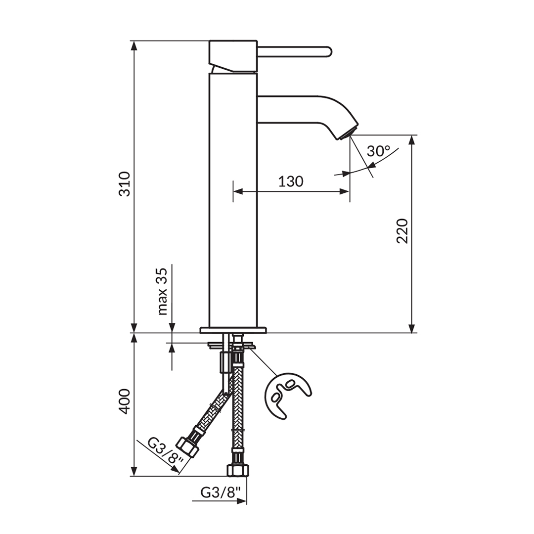 Rosan Dark 220 Matt Black baterija (slavina) za umivaonik JD30109