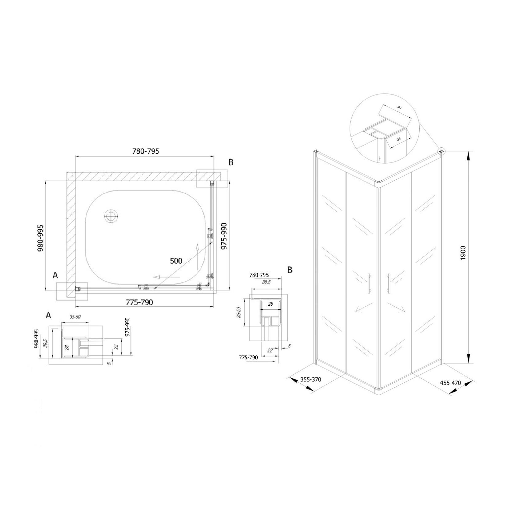 Kolpa San SQ Line 80x100 Chrome tuš kabina četvrtasta visine 1900mm sa kaljenim Chinchilla staklom debljine 5/6mm 511300