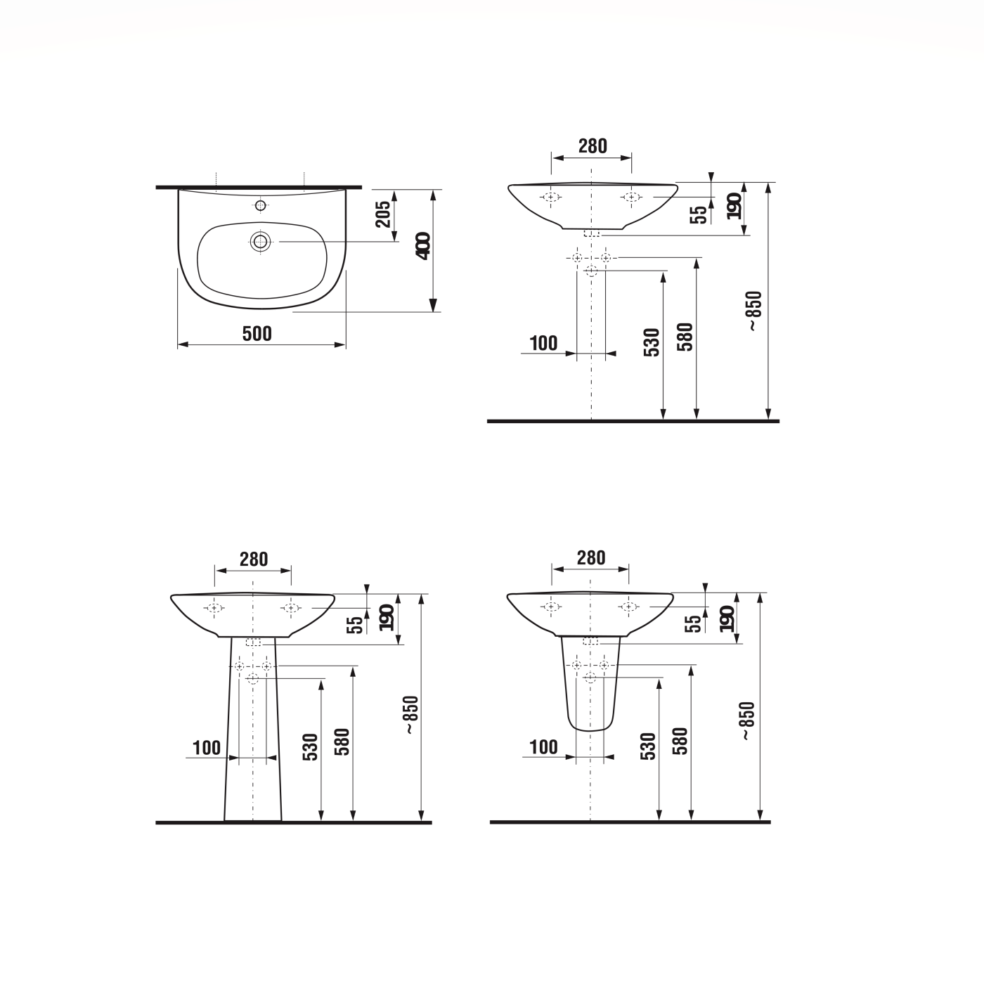 Jika Zeta White umivaonik (lavabo) 50x40x19 konzolni sa rupom za bateriju i sa prelivom 8.1039.0.000.104.1