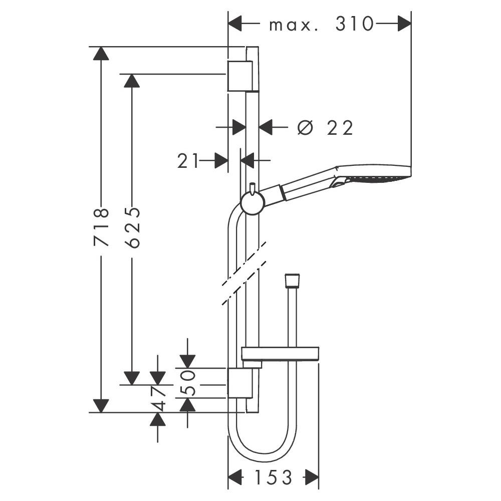 Hansgrohe Raindance Select S 120 tuš set: usponska šipka, ručni tuš, držač za sapun i Isiflex 1600 crevo za ručni tuš 26630400