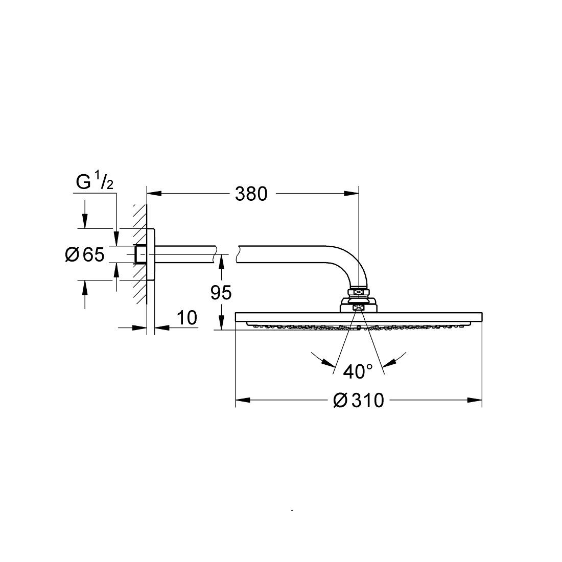 Grohe Rainshower Cosmopolitan 310 Brushed Cool Sunrise nadglavni tuš okrugli sa 1 mlazom i držačem nadglavnog tuša zidnim od 380mm 26066GN0