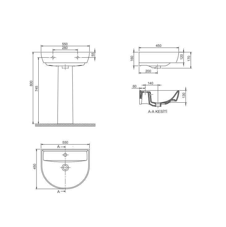 Turkuaz CeraStyle Bella White umivaonik (lavabo) 55x45x12 konzolni sa rupom za bateriju i prelivom 3300U