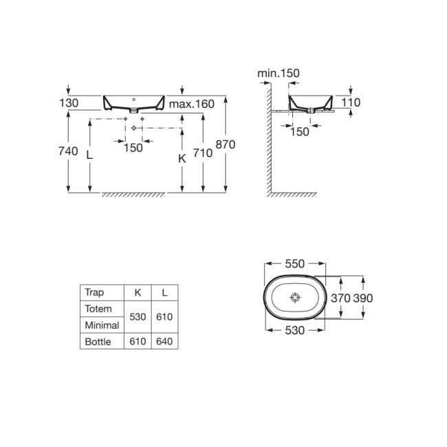 Roca The Gap Round White umivaonik (lavabo) 55x39x13 nadgradni sa prelivom ovalni A3270Y1000