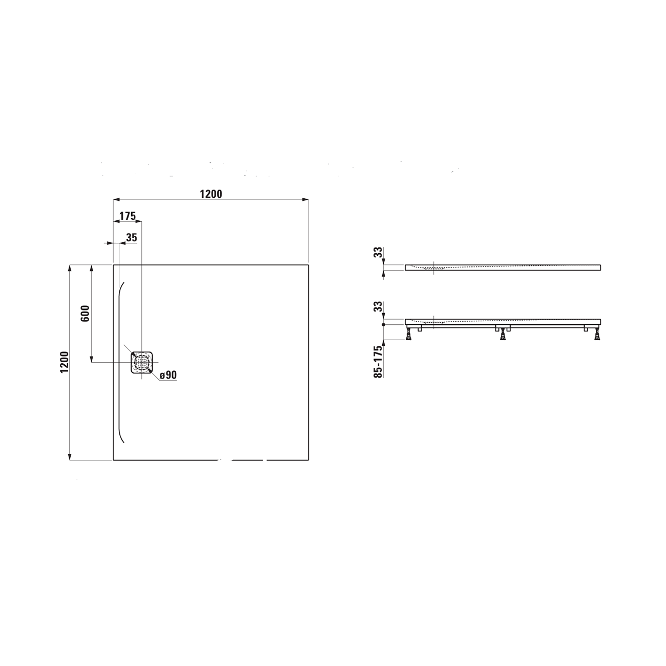 Laufen Pro Marbond White tuš kada 120x120 ugradna ili nadgradna visine 33mm sa poklopcem sifona 2.1195.8.000.000.1