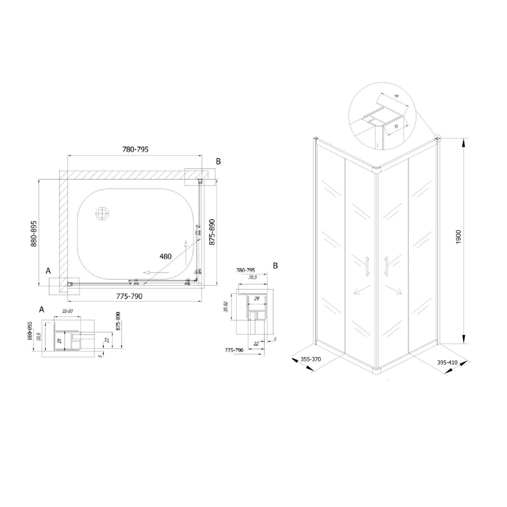 Kolpa San SQ Line 80x90 White tuš kabina četvrtasta visine 1900mm sa kaljenim Chinchilla staklom debljine 5/6mm 511330