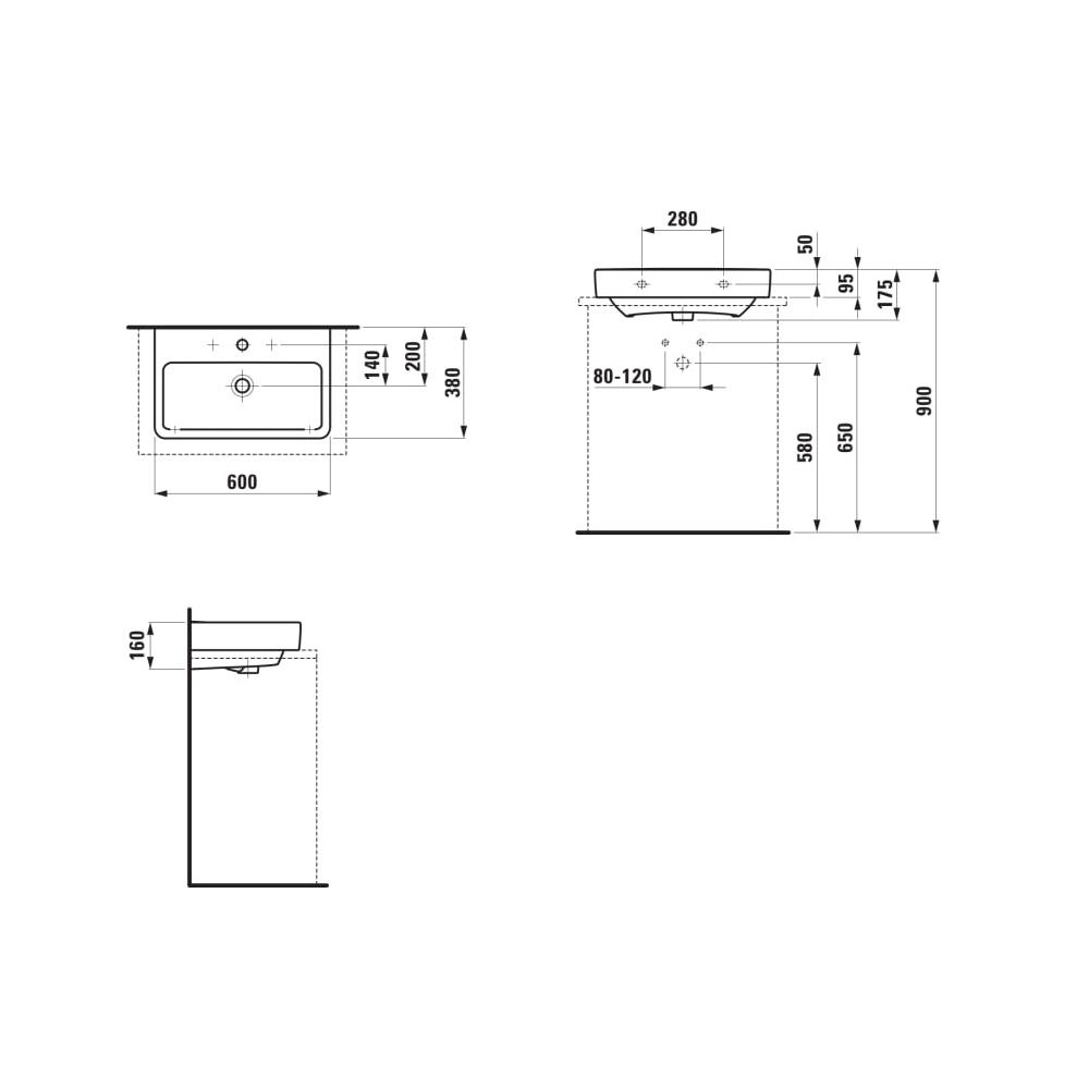 Laufen Pro S Compact White umivaonik (lavabo) 60x38x9,5 konzolni i nadgradni sa prelivom pravougaoni 8.1795.9.000.104.1