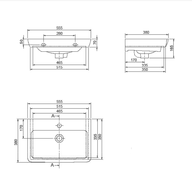 Turkuaz CeraStyle Porto White umivaonik (lavabo) 55,5x38x7 konzolni sa rupom za bateriju i prelivom 68000U