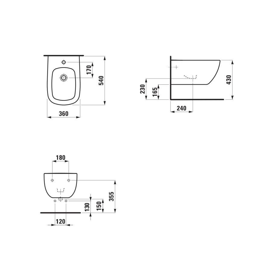 Laufen Palomba White LCC bide konzolni sa rupom za bateriju 36x54x26,5 8.3080.1.400.304.1