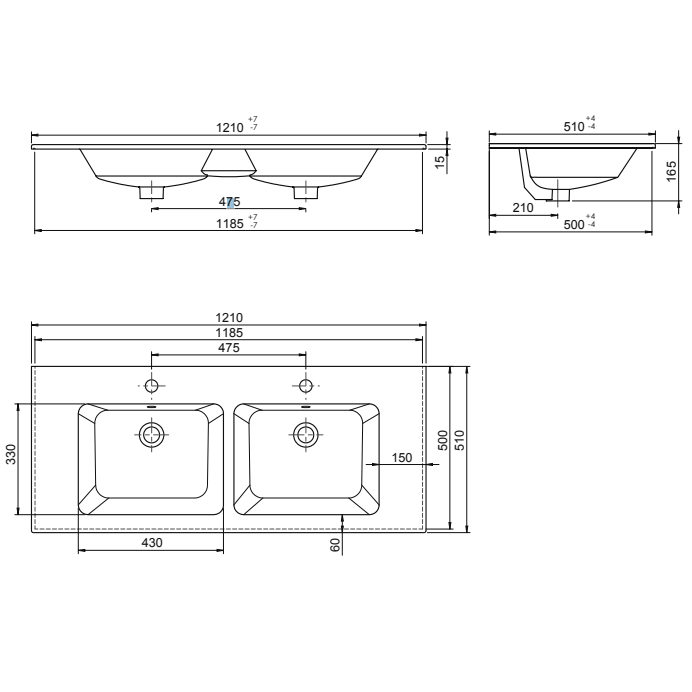 Turkuaz CeraStyle Ibiza White umivaonik (lavabo) 121x51x1,5 konzolni sa duplim koritom, rupom za bateriju i prelivom 50700U