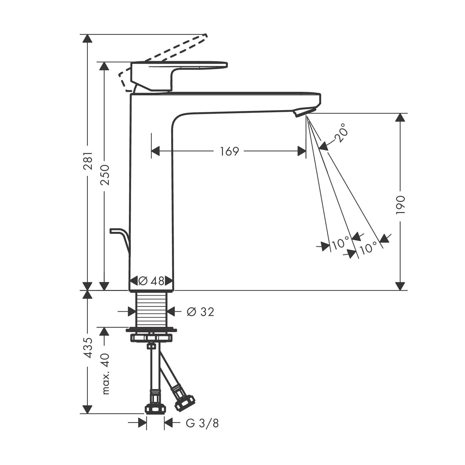 Hansgrohe Vernis Blend 190 Matt Black baterija (slavina) za umivaonik sa odlivnim ventilom sifona pop-up 71552670