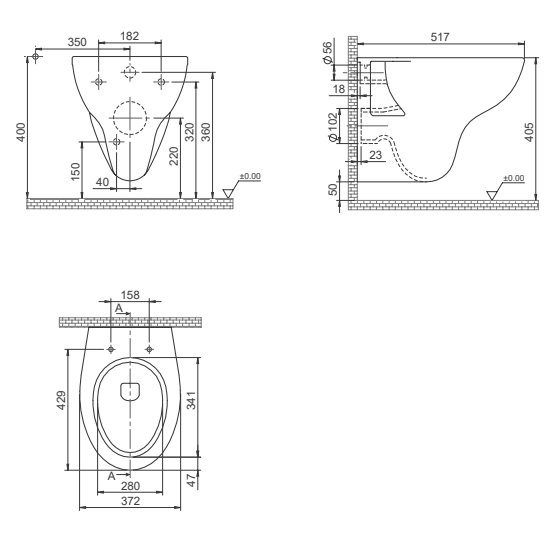Turkuaz CeraStyle Lila White WC šolja konzolna 37,2x51,7x35,5 sa vidljivim kačenjem 18400W