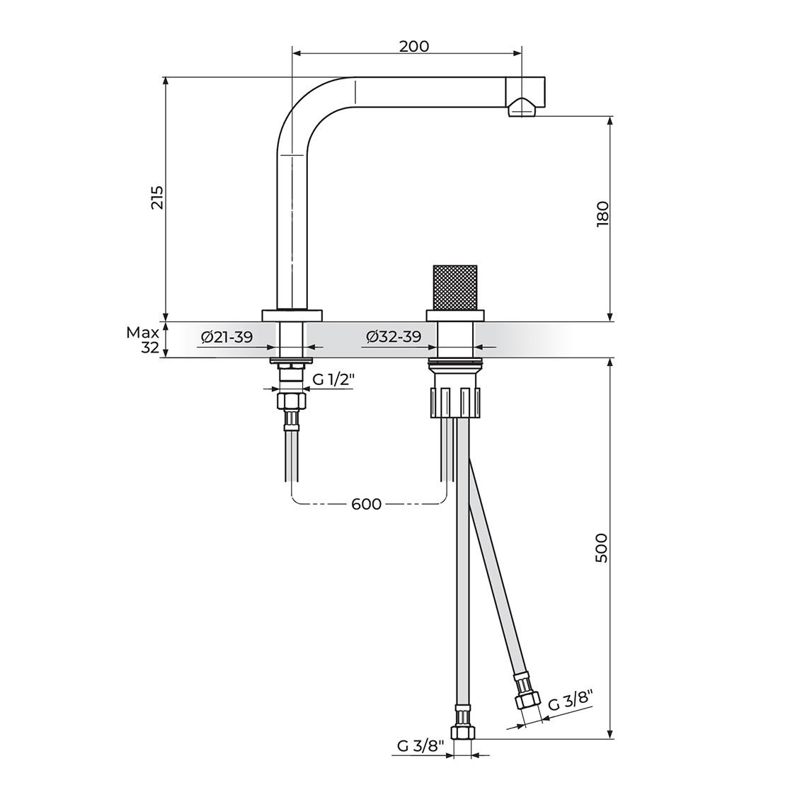 Rosan S2 180 Chrome baterija (slavina) za umivaonik sa dve rupe 230409