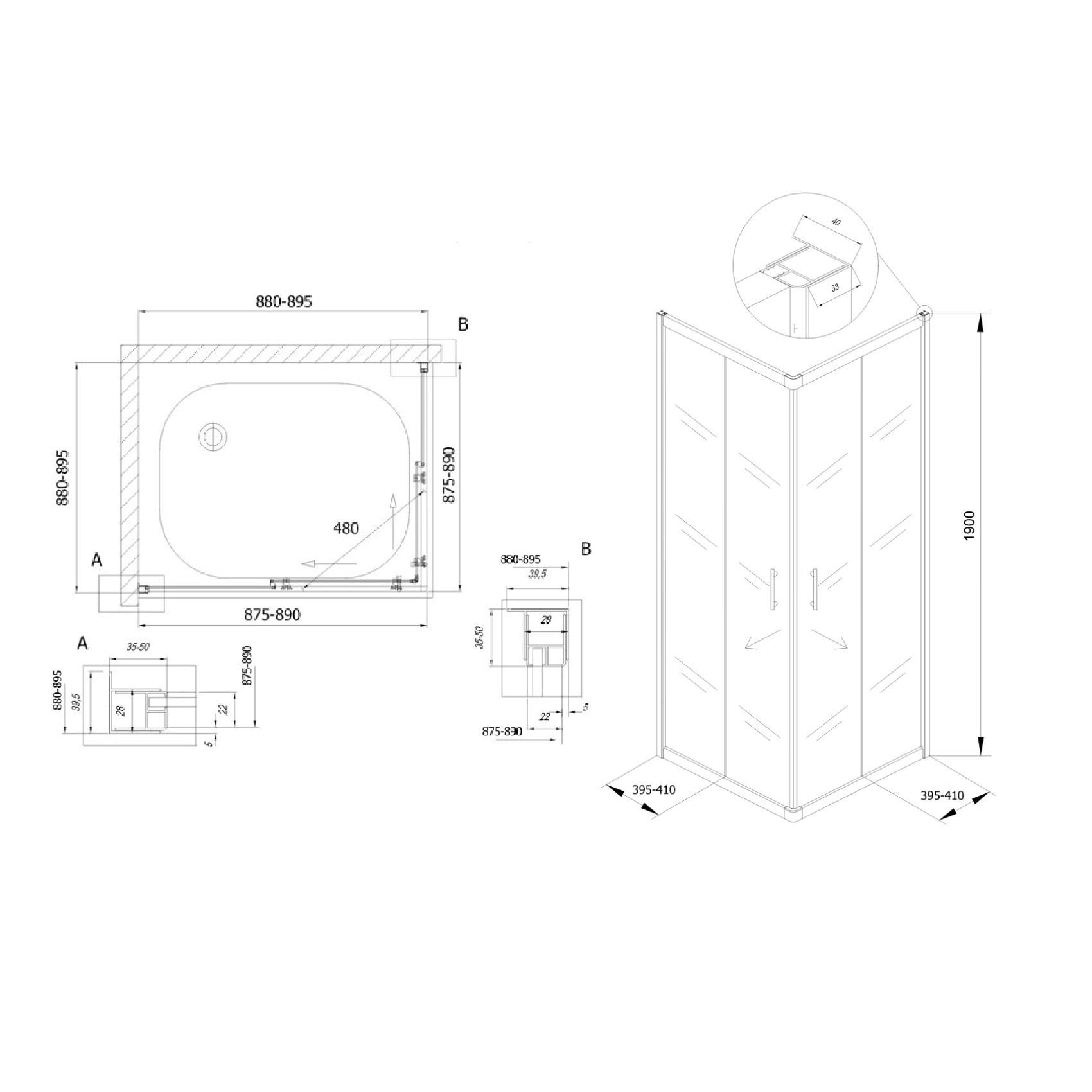 Kolpa San SQ Line 90x90 White tuš kabina četvrtasta visine 1900mm sa kaljenim Chinchilla staklom debljine 5/6mm 511010