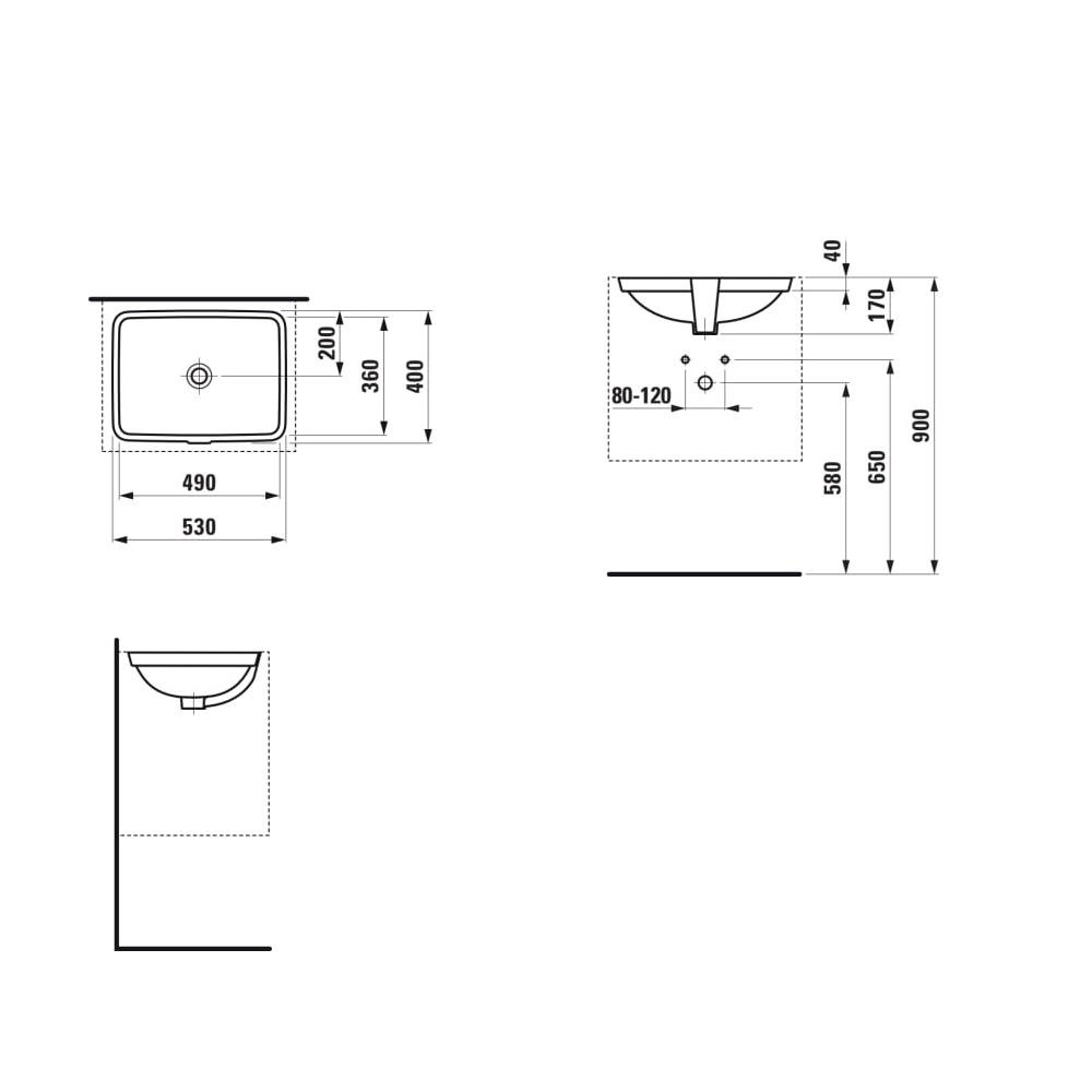 Laufen Pro S White umivaonik (lavabo) 49x36x17 pravougaoni podgradni sa prelivom 8.1196.0.000.109.1
