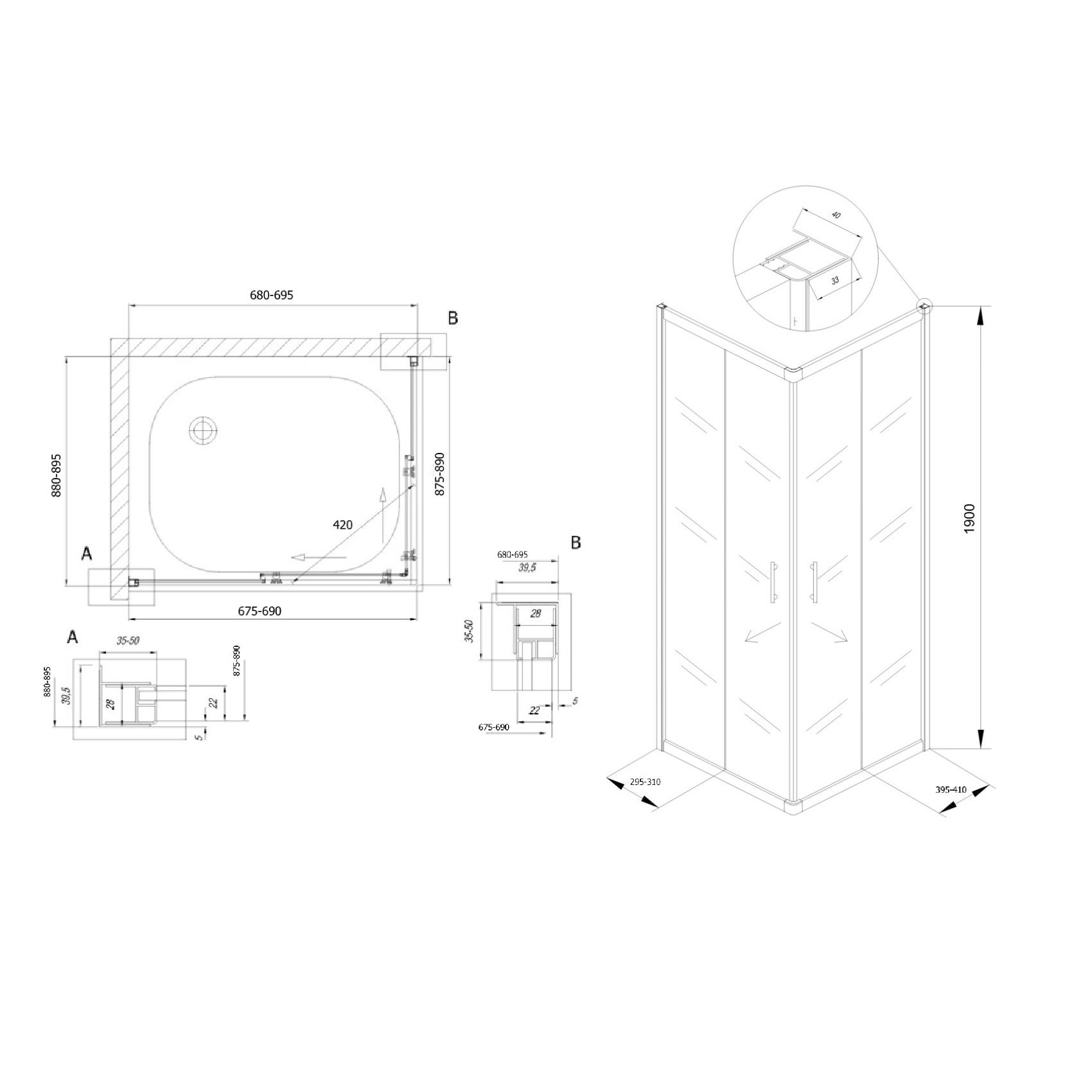 Kolpa San SQ Line 70x90 Chrome tuš kabina četvrtasta visine 1900mm sa kaljenim providnim staklom debljine 5/6mm 511240