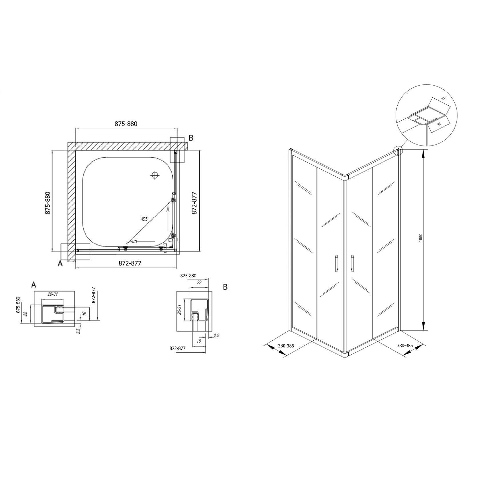 Kolpa San Eco Quat 90x90 Chrome tuš kabina četvrtasta visine 1850mm sa kaljenim providnim staklom debljine 5mm 538560