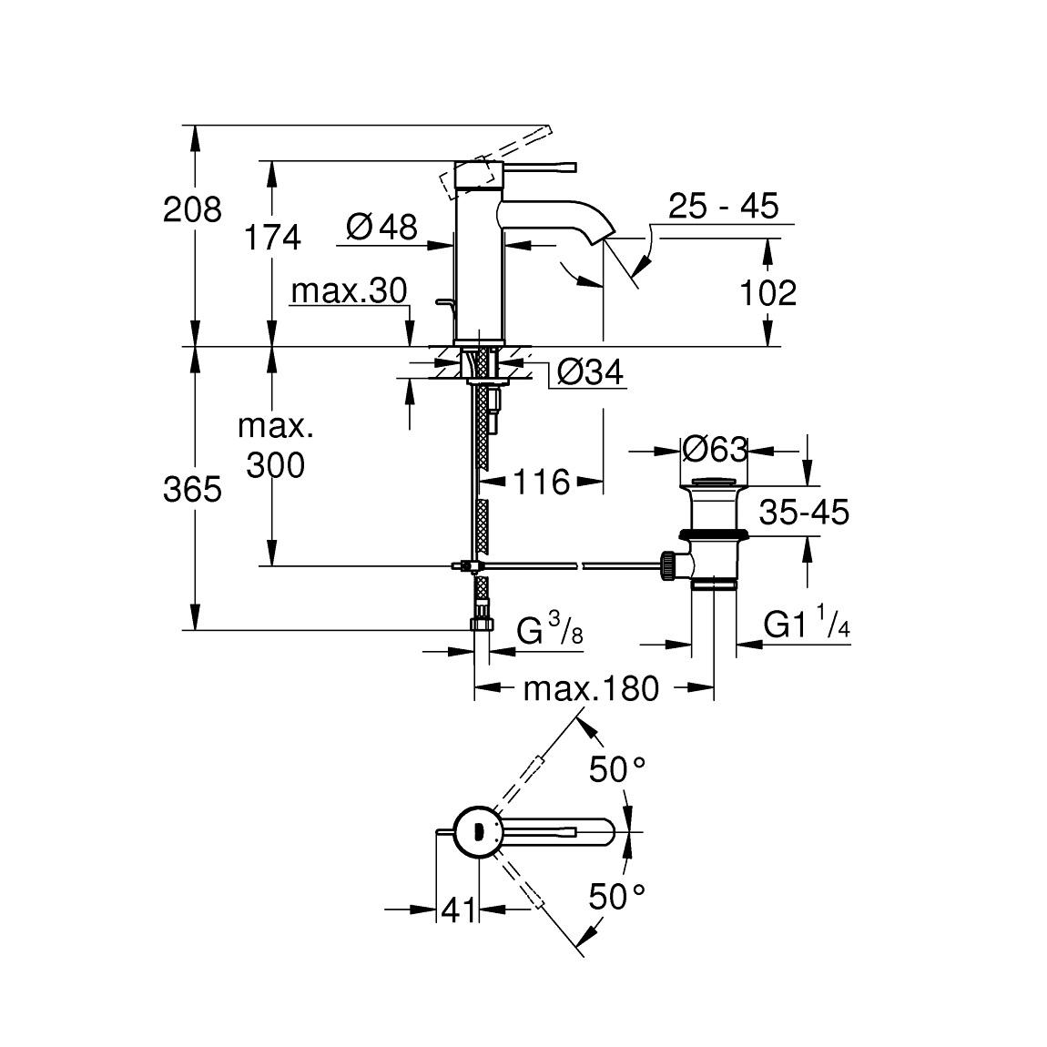 Grohe Essence 105 Hard Graphite jednoručna baterija (slavina) za umivaonik sa odlivnim ventilom sifona pop-up 23589A01