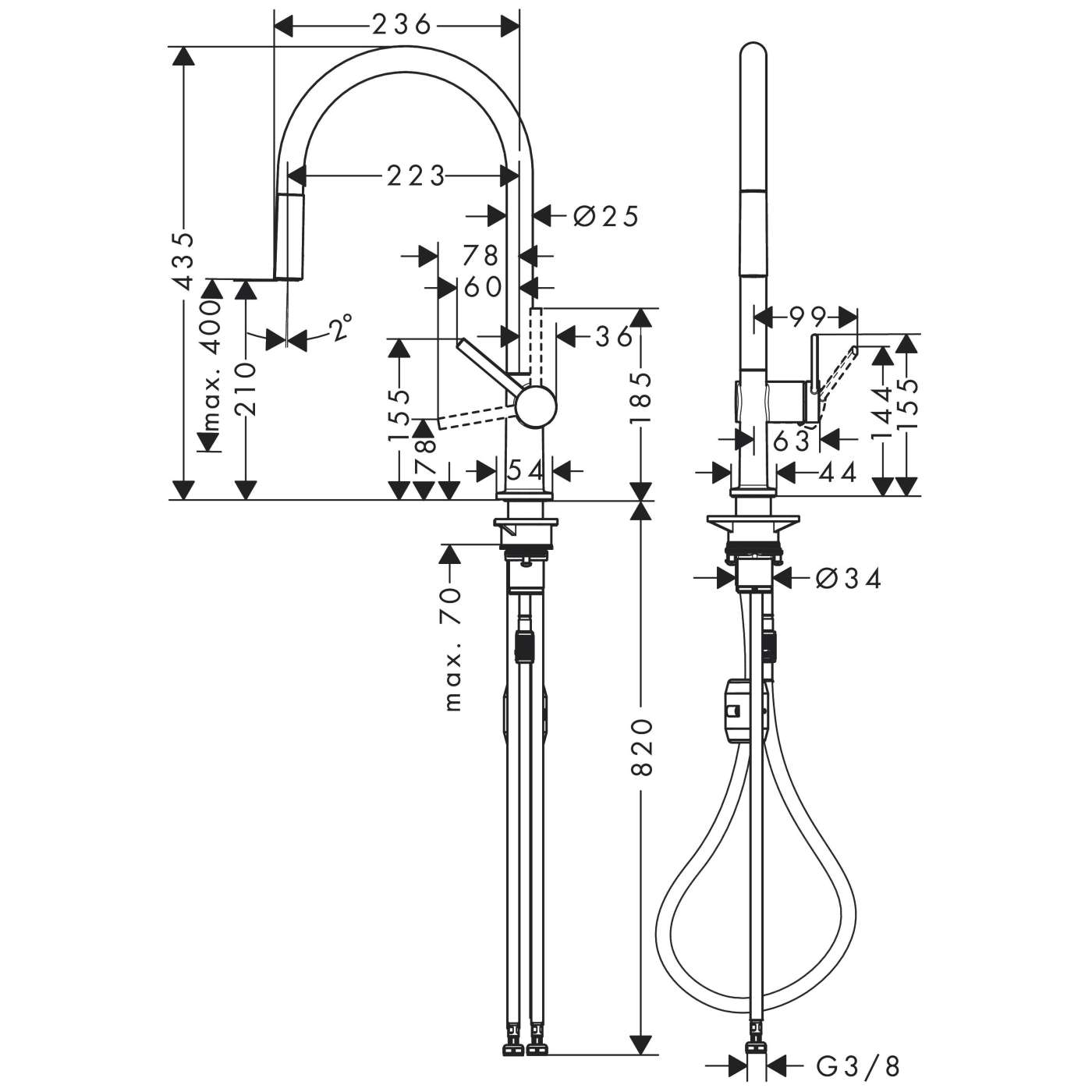 Hansgrohe Talis M54 210 Chrome baterija (slavina) za sudoperu sa izvlačećim tušem 1 mlaz 72802000