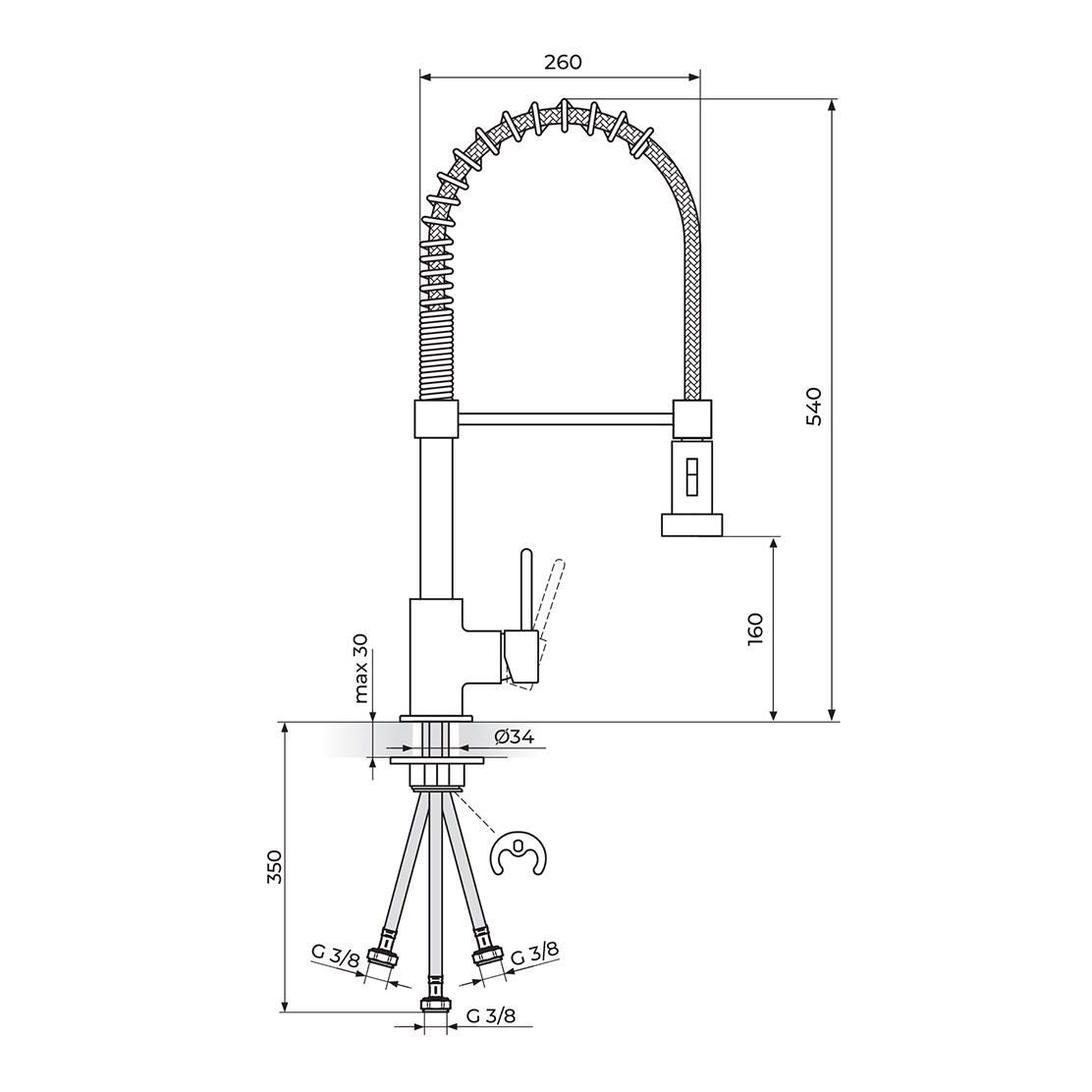 Rosan Zerro 160 Chrome baterija (slavina) za sudoperu poluprofesionalna sa fleksibilnim izlivom sa oprugom JZ38903