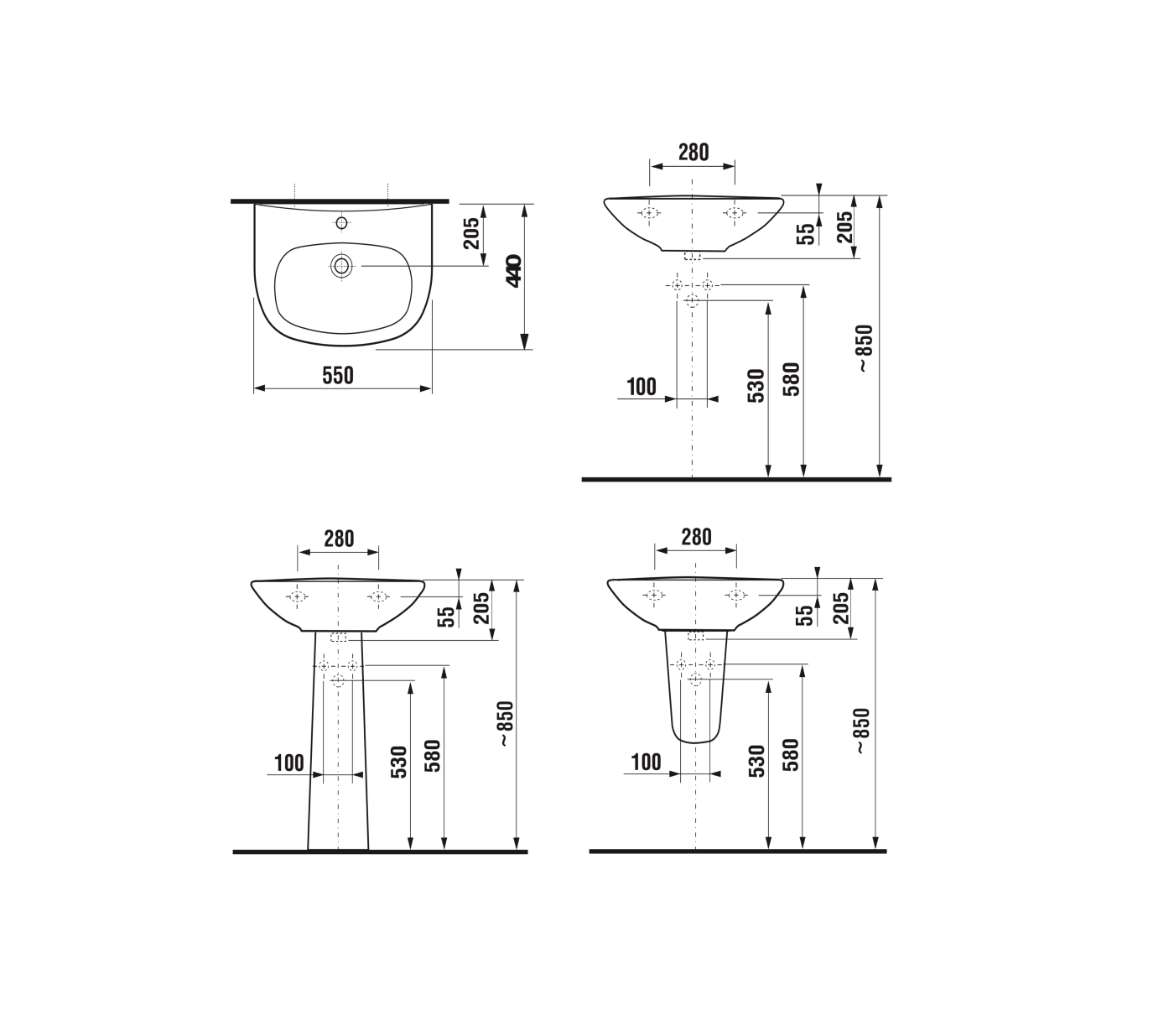 Jika Zeta White umivaonik (lavabo) 55x44x20,5 konzolni sa rupom za bateriju i sa prelivom 8.1039.1.000.104.1