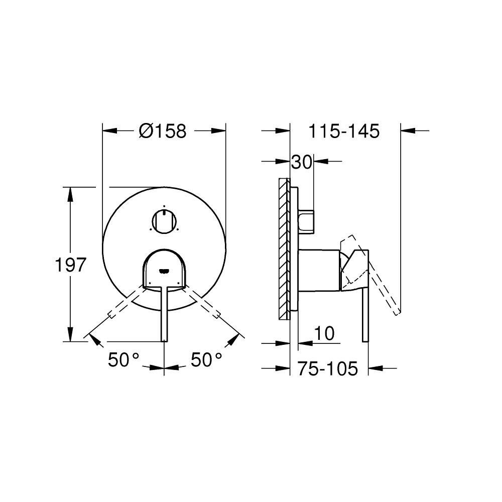Grohe Plus Chrome mešač sa prebacivačem sa 3 funkcije 24093003