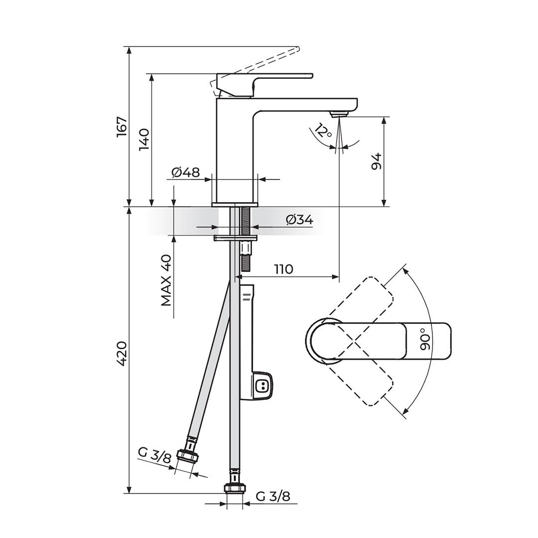 Rosan S2 94 Black baterija (slavina) za umivaonik 230101B