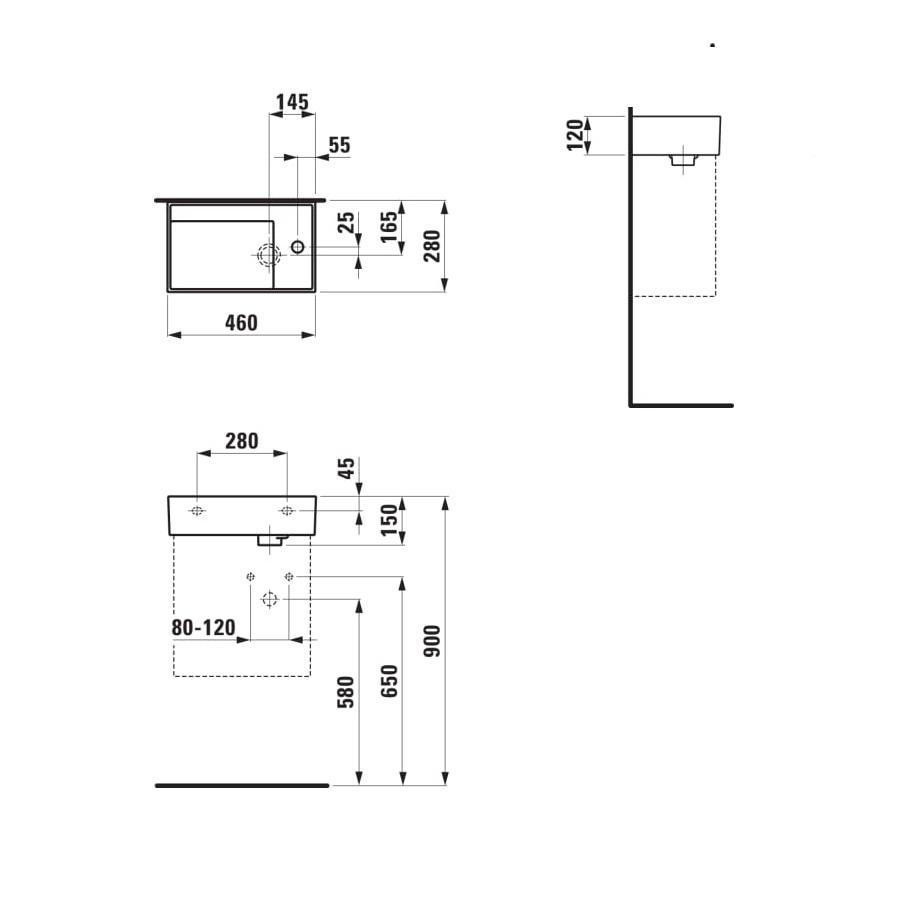 Laufen Kartell White umivaonik (lavabo) 46x28x15 konzolni i nadgradni sa rupom za bateriju desno 8.1533.4.000.111.1