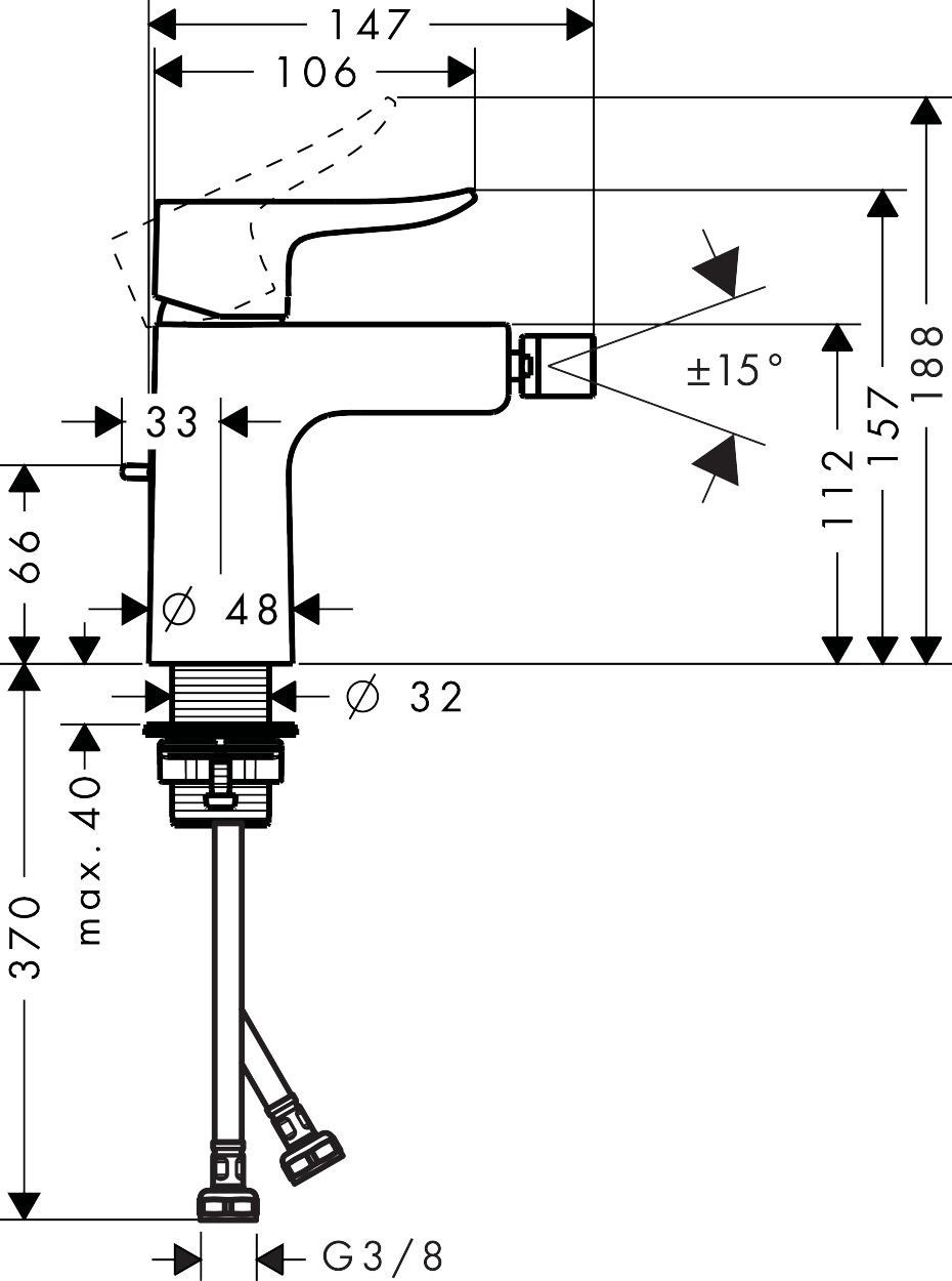 Hansgrohe Metris Chrome baterija (slavina) za bide sa odlivnim ventilom sifona 31280000