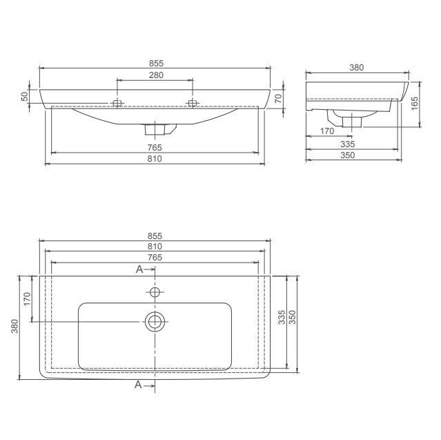 Turkuaz CeraStyle Porto White umivaonik (lavabo) 85,5x38x7 konzolni sa rupom za bateriju i prelivom 68200U