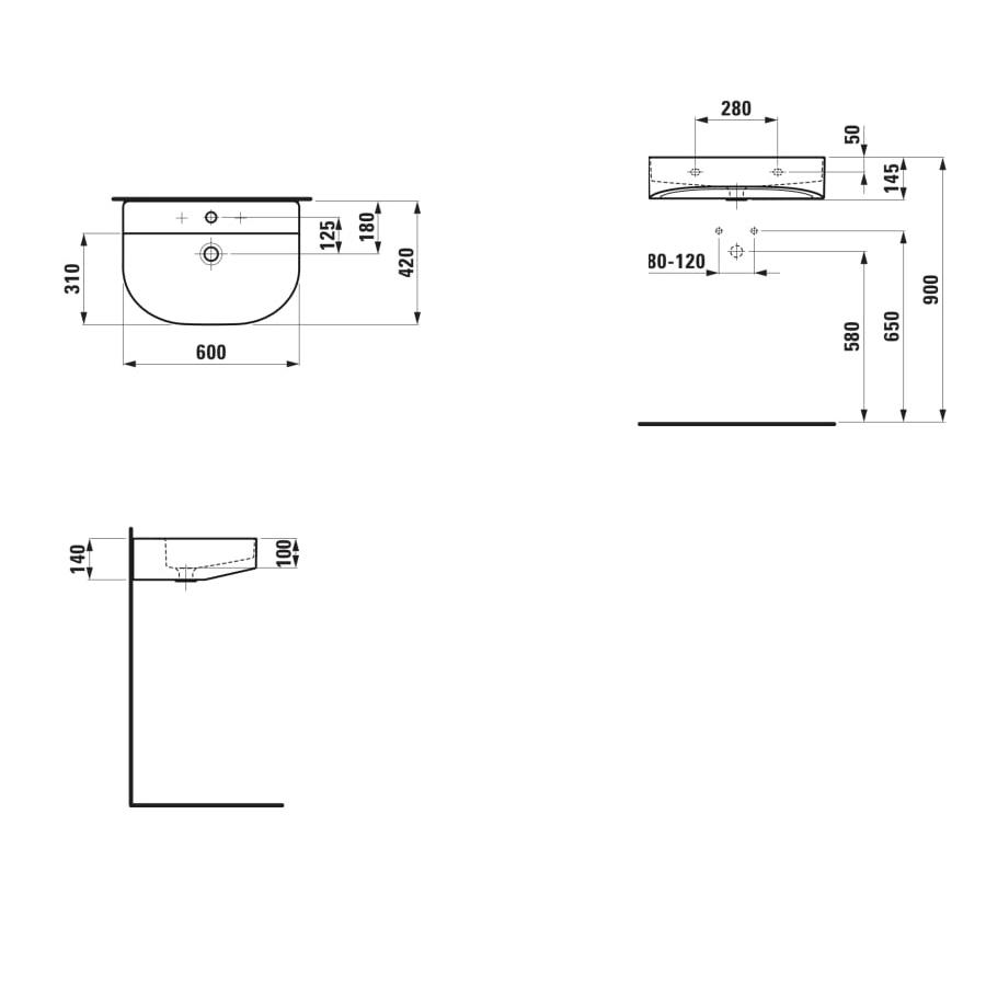 Laufen Sonar White umivaonik (lavabo) 60x42x14,5 konzolni sa prelivom 8.1034.2.000.104.1